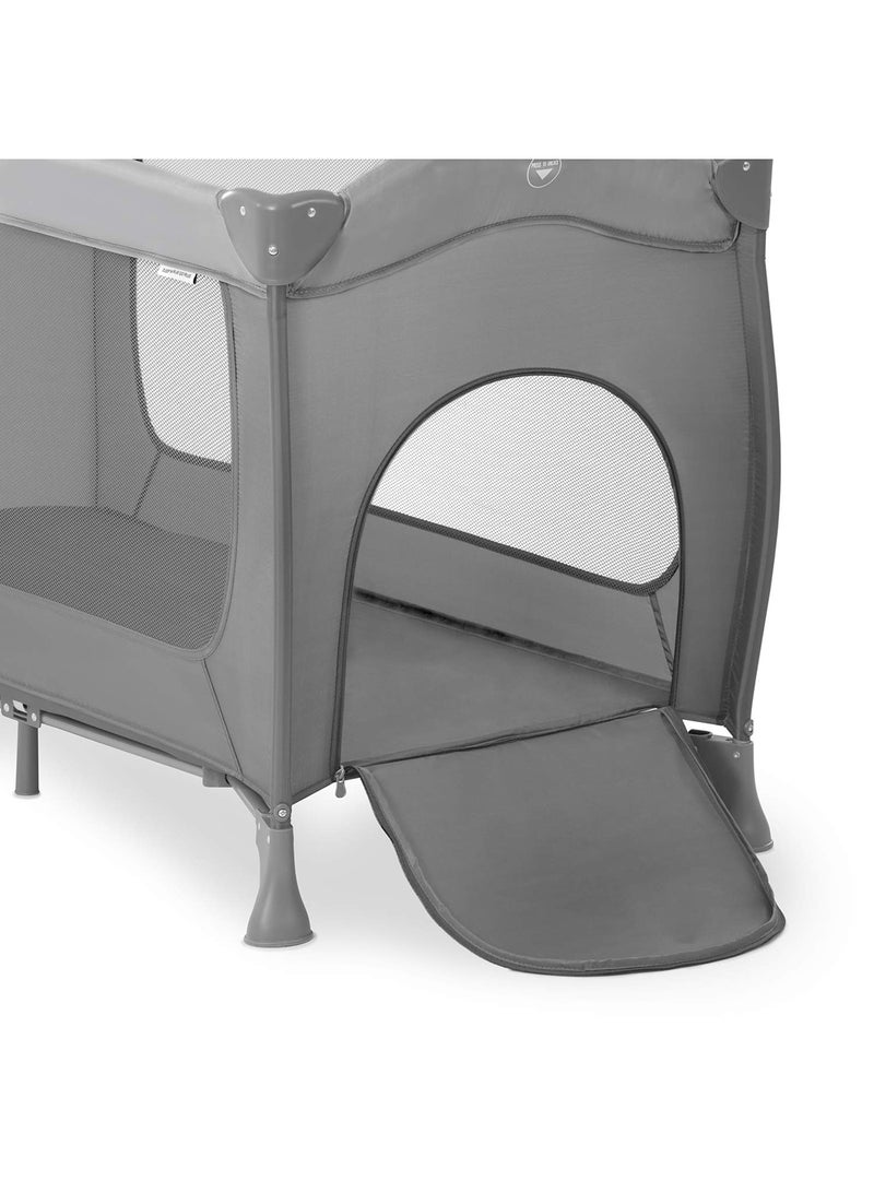 hauck - Sleep N Play Go Plus 4 - Part Travel Cot From Birth To 15 Kg, With Side Exit, Wheels, Foldable, Carry Bag - Grey - Image 1
