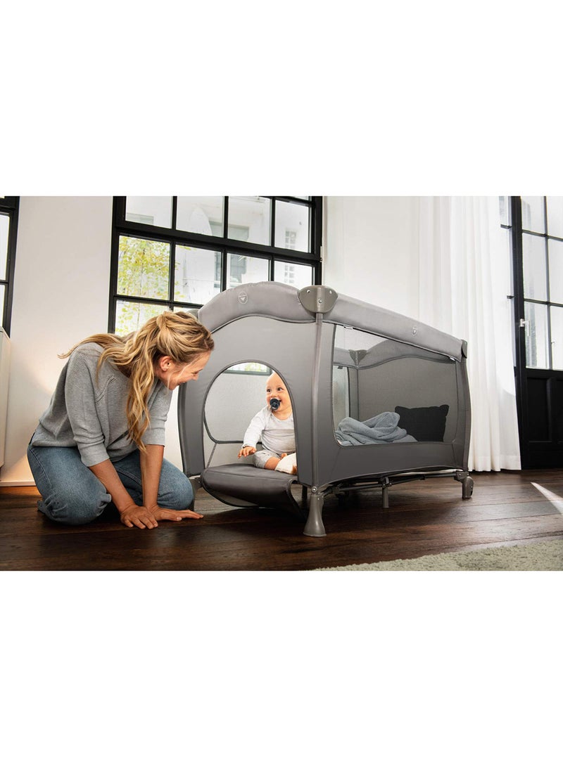 hauck - Sleep N Play Go Plus 4 - Part Travel Cot From Birth To 15 Kg, With Side Exit, Wheels, Foldable, Carry Bag - Grey - Image 1