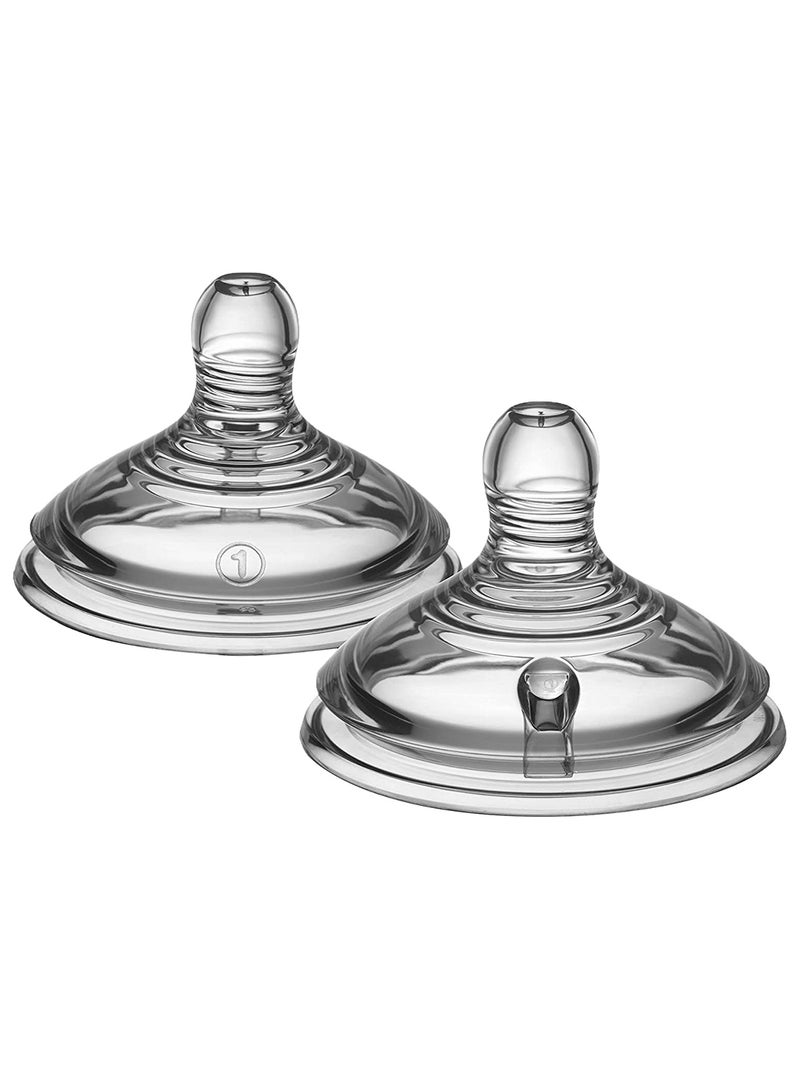 tommee tippee Pack Of 2 Closer To Nature Slow Flow Teat 0 Months+ Clear  - Image 2