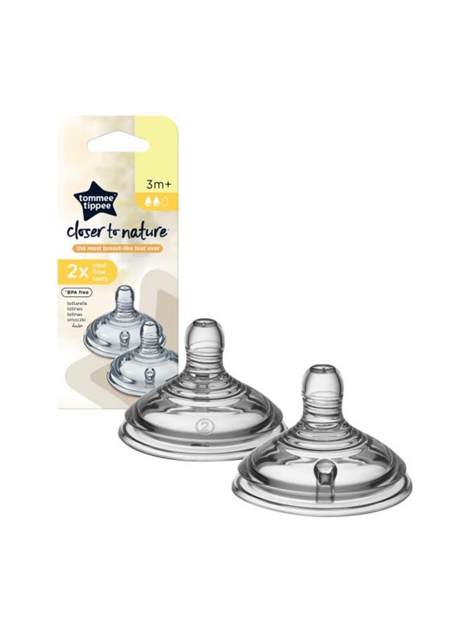 tommee tippee Pack Of 2 Closer To Nature Med Flow Teat 3 Months+ Clear  - Image 1