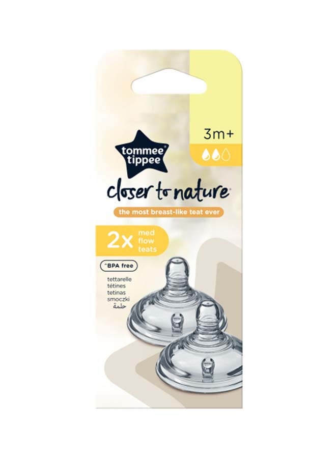 tommee tippee Pack Of 2 Closer To Nature Med Flow Teat 3 Months+ Clear  - Image 2