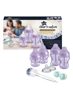 tommee tippee Advanced Closer To Nature Anti-Colic Starter Baby Bottle Kit  2x 150 ml And 2x 260 ml With Slow Flow Teats For 0 Months+, Purple  - Image 1
