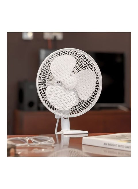 2-in-1 Desk Fan with Oscillation, Plastic Clip Fan with 3 Blades and Safety Grill/ GF9626NV White