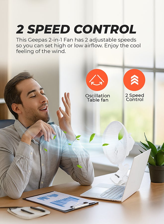 2-in-1 Desk Fan with Oscillation, Plastic Clip Fan with 3 Blades and Safety Grill/ GF9626NV White - view 4