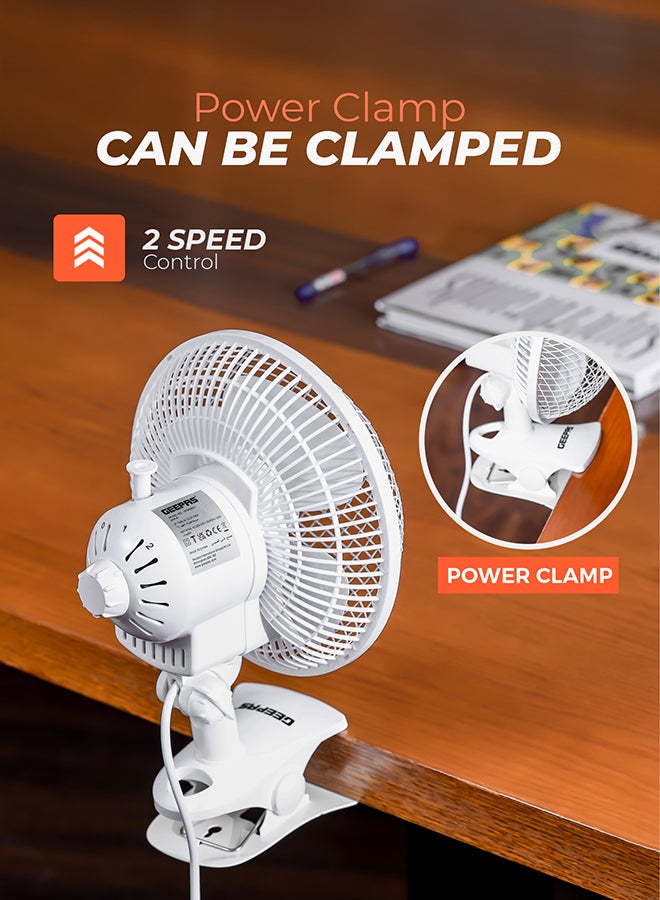 2-in-1 Desk Fan with Oscillation, Plastic Clip Fan with 3 Blades and Safety Grill/ GF9626NV White - view 3