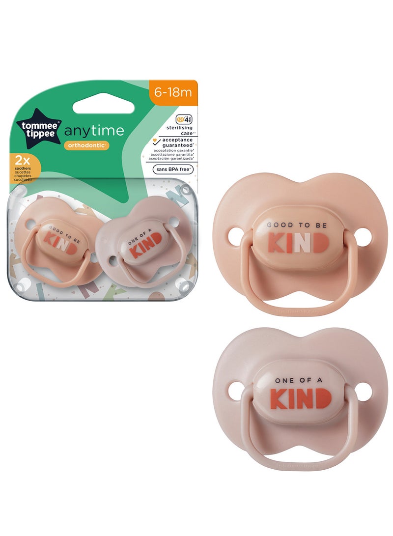 tommee tippee - Pack Of 2 Symmetrical Orthodontic Design Anytime Soothers, BPA-Free Silicone Baglet 6-18M, Colours And Designs Vary - Image 1