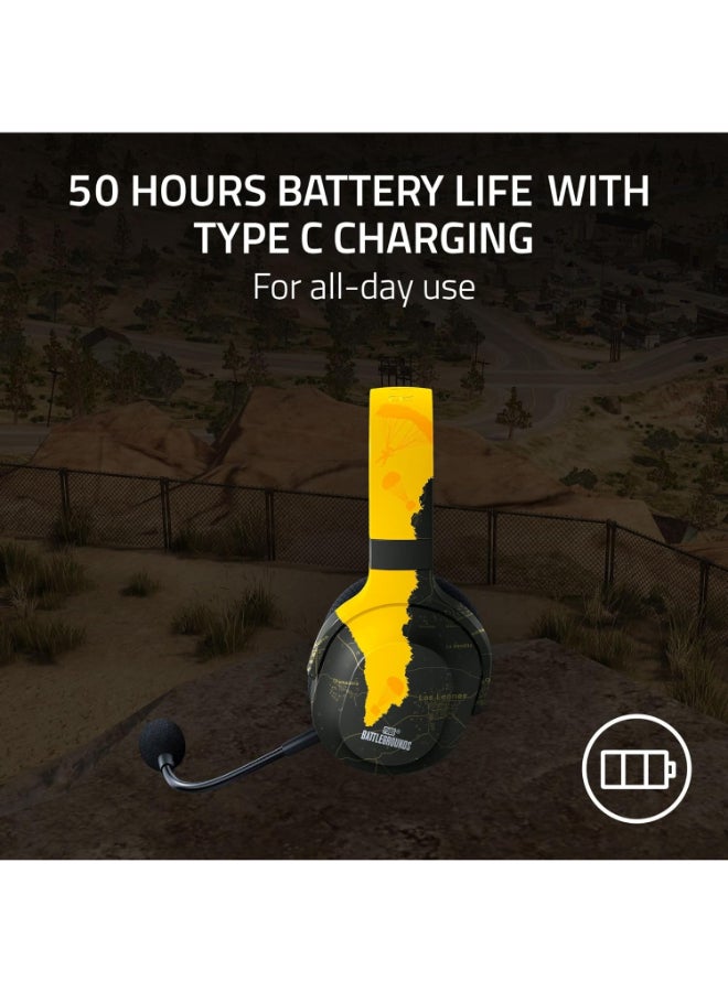 Razer Barracuda X Wireless Gaming &amp; Mobile Headphone PUBG Battleground Edition، PC، Playstation، Android، iOS، 2.4 جيجا هرتز لاسلكي + بلوتوث، برامج تشغيل 40 مم، ميكروفون قابل للفصل - أسود/أصفر