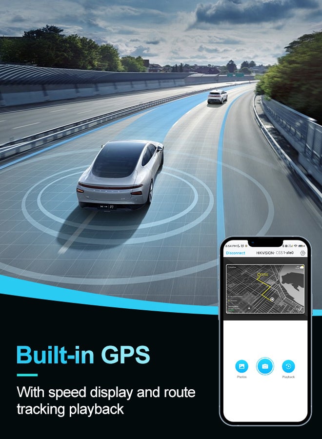 HIKVISION - C6S 4K Dash Cam, Front Channel, 3 inch screen, APP, ADAS, GPS, Voice Control, Loop recording, Built-in super capacitor - Image 1