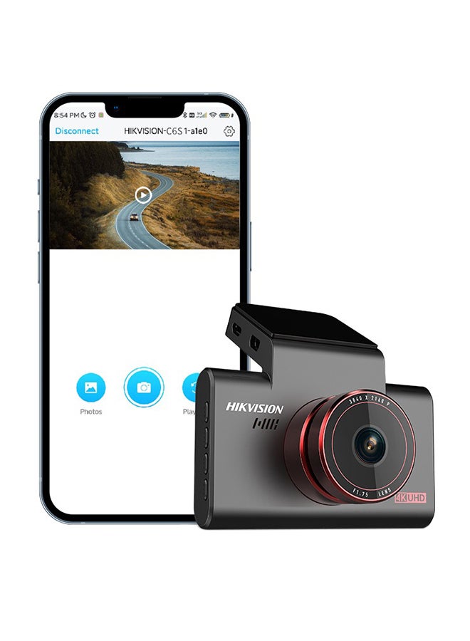 HIKVISION - C6S 4K Dash Cam, Front Channel, 3 inch screen, APP, ADAS, GPS, Voice Control, Loop recording, Built-in super capacitor - Image 1