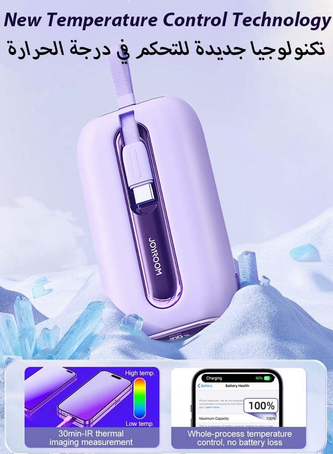 JOYROOM - 10000 mAh JR-L012 22.5W Dual-Wire Fast Charging Portable Mini Power Bank With Type-C And Lightning Output Cables Pink - Image 1