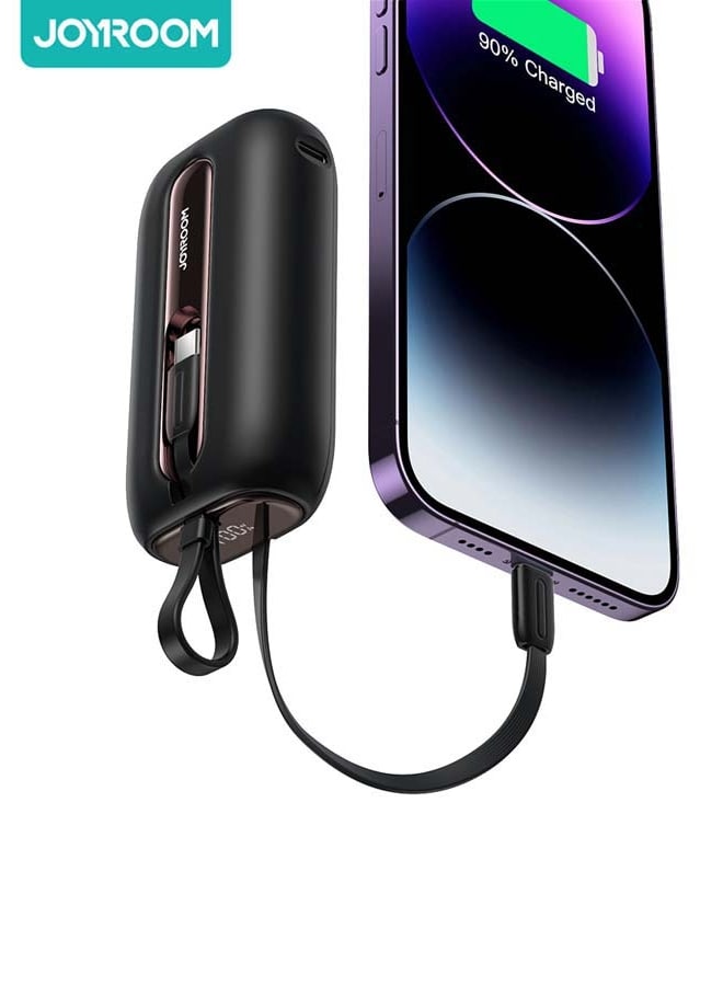 JOYROOM - 10000 mAh JR-L012 22.5W Dual-Wire Fast Charging Portable Mini Power Bank With Type-C And Lightning Output Cable Black - Image 1