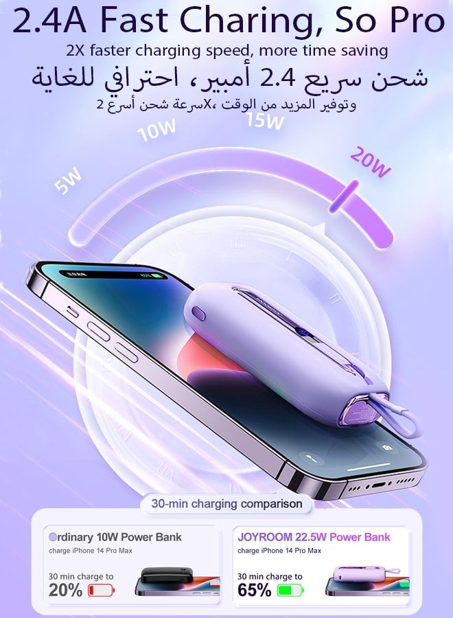 جوي روم - بنك طاقة صغير محمول JR-L012 بقدرة 10000 مللي أمبير في الساعة 22.5 وات بسلك مزدوج وشحن سريع مع كابل إخراج من النوع C وLightning، أبيض 10000 mAh - Image 1