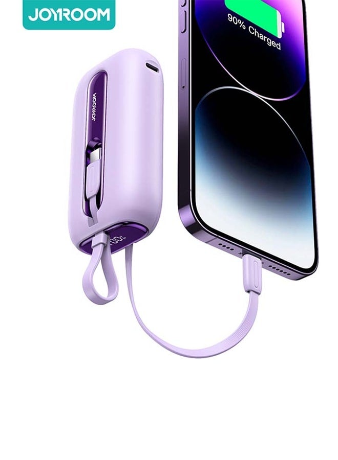 JOYROOM 10000 mAh JR-L012 22.5W Fast Charge With Dual Cables Portable Mini Power Bank With Type-C And Lightning Output Cables Purple  - Image 1