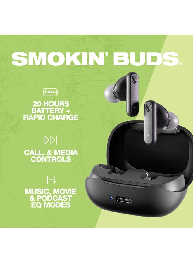 Skullcandy Smokin' Buds Wireless Earbuds With Supreme Sound, 50 Percent Renewable Plastics, Microphone, 20 Hours Battery, Bluetooth For iPhone, Android, And More True Black - Image 2