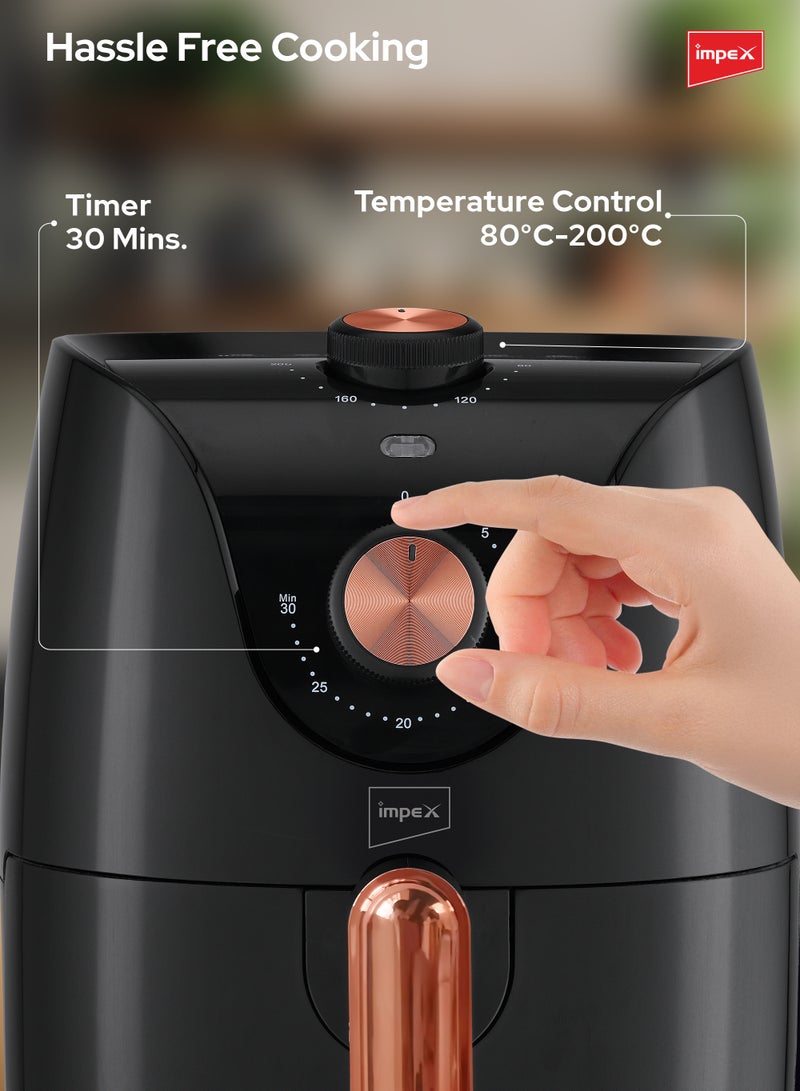 Impex - Air Fryer With Adjustable Temperature Control, Overheating Protection And Cool Touch Handle 2.5 L 1300 W AF 4302 Black/Brown - Image 1