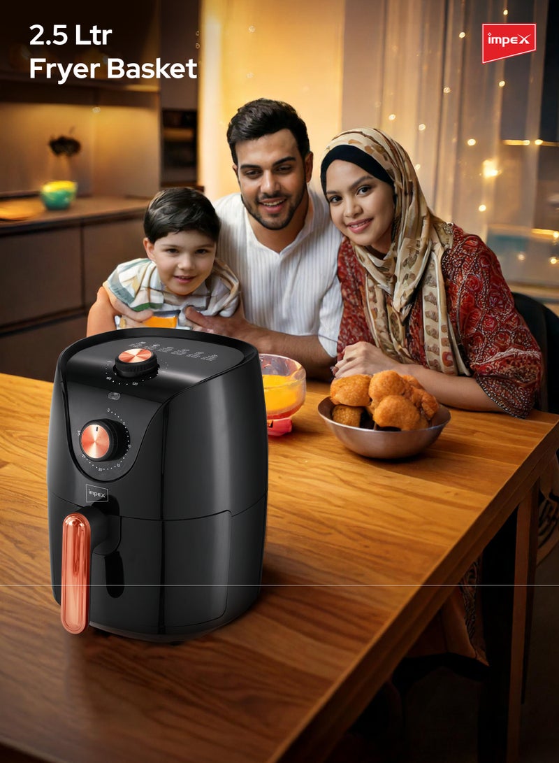 Impex - Air Fryer With Adjustable Temperature Control, Overheating Protection And Cool Touch Handle 2.5 L 1300 W AF 4302 Black/Brown - Image 1