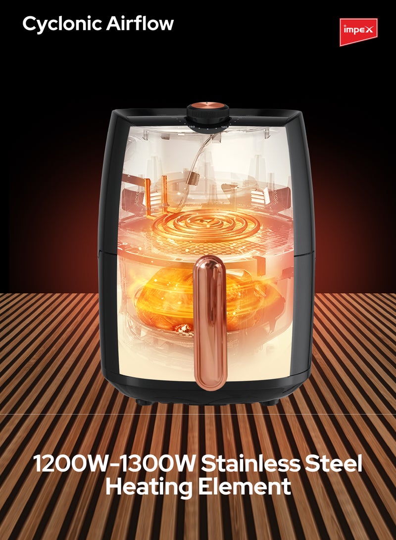 Impex - Air Fryer With Adjustable Temperature Control, Overheating Protection And Cool Touch Handle 2.5 L 1300 W AF 4302 Black/Brown - Image 1