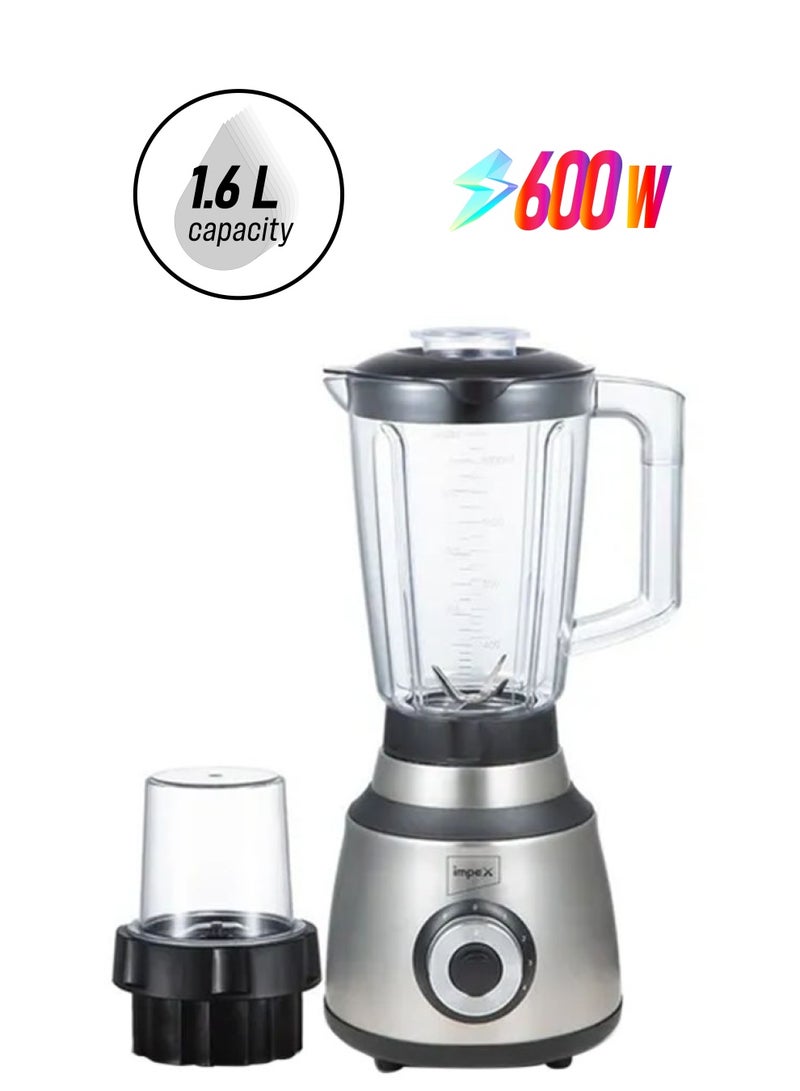Impex - 2 In 1 Powerful Blender With Unbreakable Blender Jar And Grinding Jar/Ice-Crushing 1.6 L 600 W BL 3508 Grey - Image 1