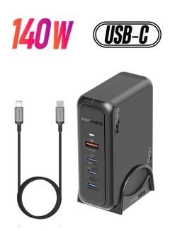 PROMATE 140W Super Speed GaNFast Charging Station With Power Delivery 3.1 & Quick Charge 3.0 - 140/100/30W USB-C port, 18W QC 3.0 USB Port - 240W Power Delivery Cable Included Black  - Image 1