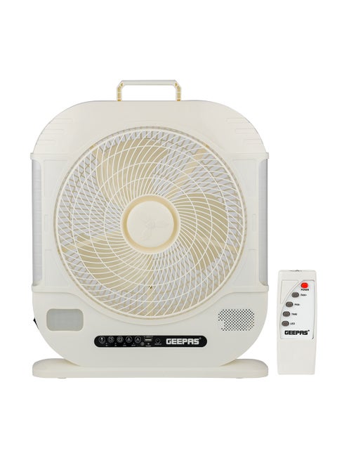 12" Rechargeable Fan with Remote Control With LED Light Function, High Performance Fan with Working Time up to 20 Hours, 3-Speed Controls| Powerful and Efficient Cooling| High Performance Motor for High Speed Wind| 2 Years Warranty GF21190 White