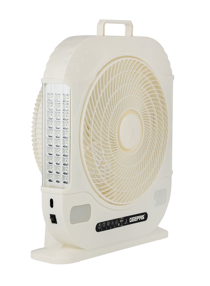GEEPAS - 12" Rechargeable Fan with Remote Control With LED Light Function, High Performance Fan with Working Time up to 20 Hours, 3-Speed Controls| Powerful and Efficient Cooling| High Performance Motor for High Speed Wind| 2 Years Warranty GF21190 White - Image 1