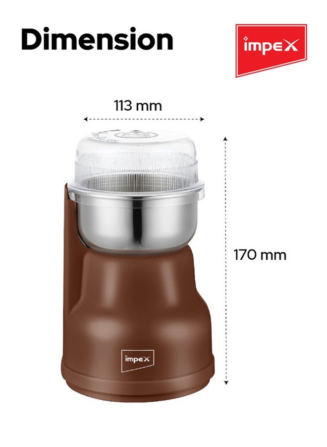 Impex Stainless Steel Coffee Grinder, 200W Power, Overheat Protection, Easy Operation, 2-Year Warranty And 220-240V AC 200 W CG 3401 Brown  - Image 3