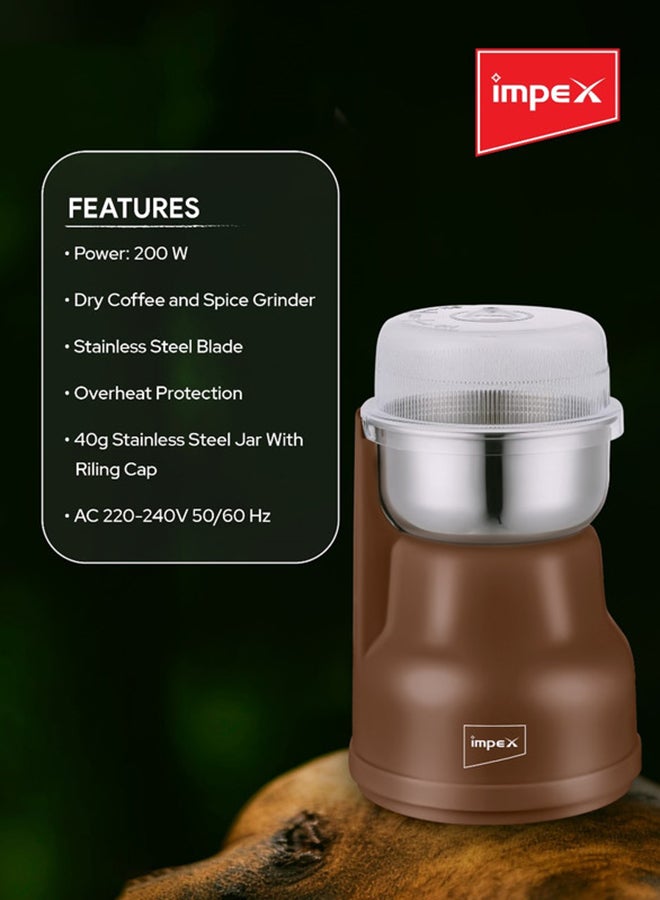 Impex Stainless Steel Coffee Grinder, 200W Power, Overheat Protection, Easy Operation, 2-Year Warranty And 220-240V AC 200 W CG 3401 Brown  - Image 4