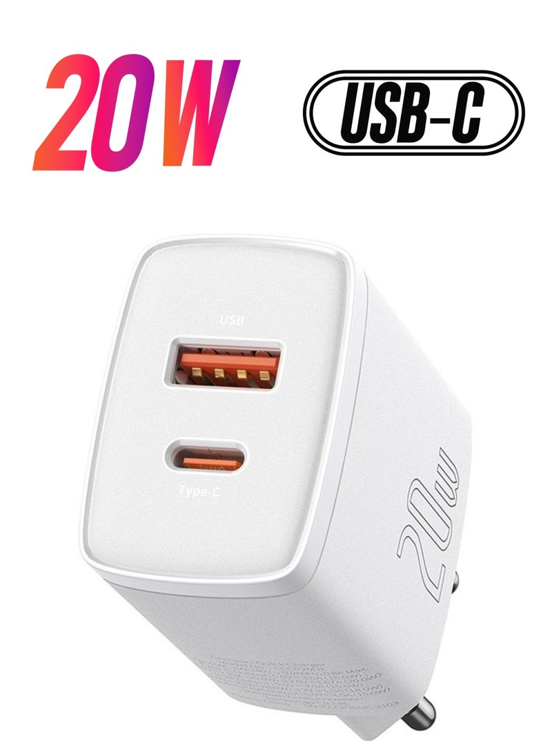 Baseus - iPhone Charger 20W USB C PD Fast Charger, Dual Port Type-C Wall Adapter EU Plug, for iPhone15/15 Pro Max/15 Pro/15 Plus/14/13/12/11, Galaxy, Pixel 4/3, iPad Pro, AirPods Pro, and More White White - Image 1