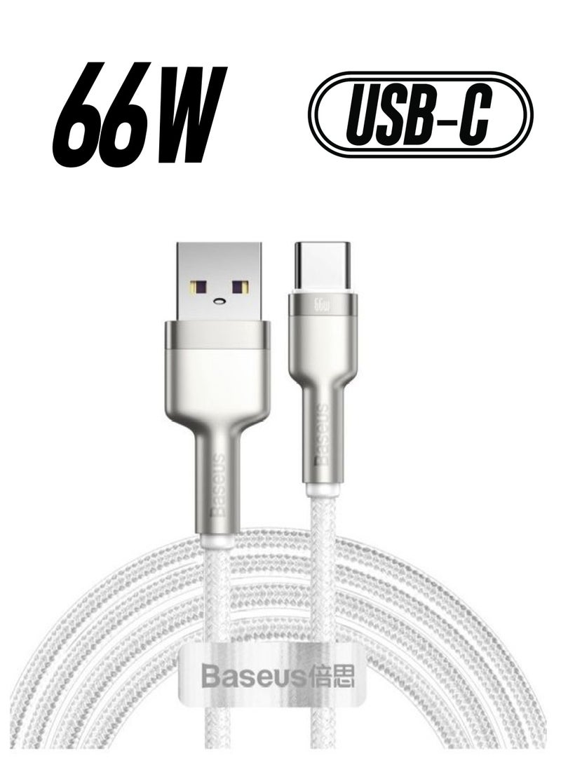 Baseus USB To Type C 66W 2M Fast Charging Data Cable For Huawei/Honor/Xiaomi/Samsung/iPad And All Android devices White - Image 1