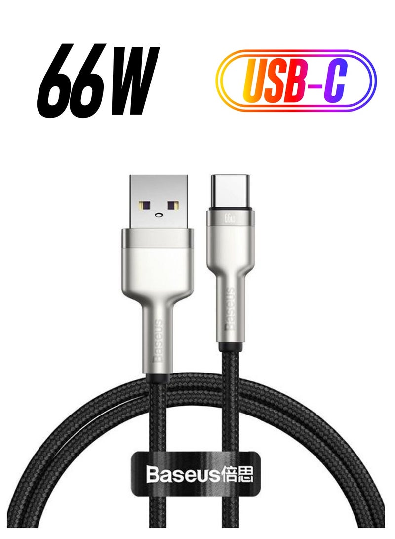 Baseus USB To Type C 66W 1M Fast Charging Data Cable For Huawei/Honor/Xiaomi/Samsung/iPad And All Android Devices Black - Image 1