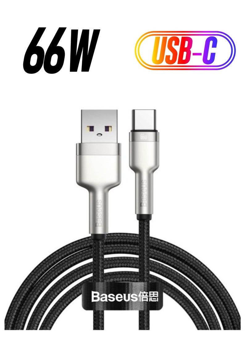 Baseus USB To Type C 66W 2M Fast Charging Data Cable For Huawei/Honor/Xiaomi/Samsung/iPad And All Android Devices Black  - Image 1