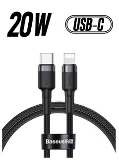 Baseus 1M USB C To Lightning 20W QC3.0 Power Delivery Nylon Braided Cable For Iphone 14 13 13 Pro 12 Pro Max 12 11 X XS XR 8 Plus iPad Black  - Image 1
