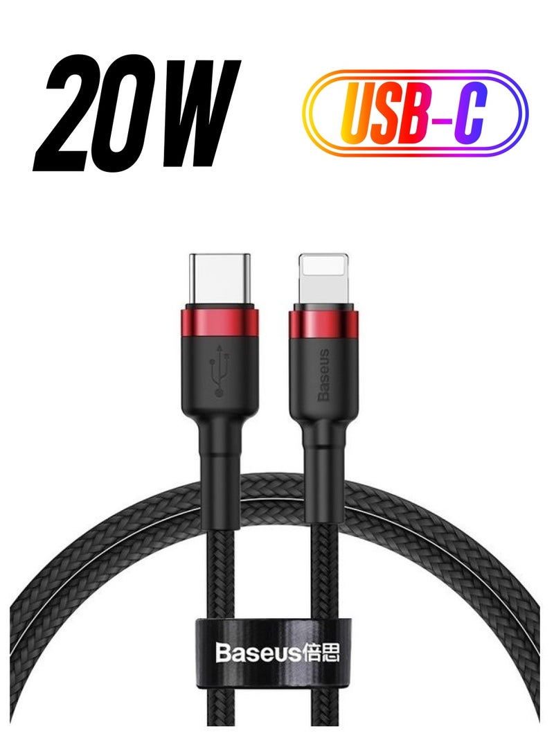 Baseus 1M USB C To Lightning 20W QC3.0 Power Delivery Nylon Braided Cable For Iphone 14 13 13 Pro 12 Pro Max 12 11 X XS XR 8 Plus Ipad Red / Black  - Image 1