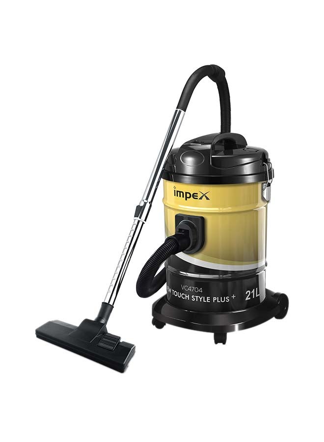 High Power|Low Noise|Telescopic Tube|Strong Metal Body |Dust Full Indication 21 L 2200 W Impex Vacuum Cleaner (VC 4704) Black And gold 