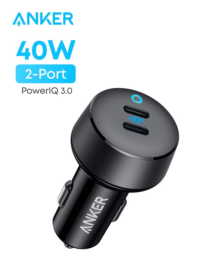 آنكر شاحن سيارة USB C، محول سيارة PowerIQ 3.0 من النوع C بقدرة 40 وات، PowerDrive III Duo مع توصيل الطاقة لأجهزة iPhone 14 13 12 11 X XS Pro Max mini وGalaxy S22/S20/S10 وPixel وiPad/iPad mini والمزيد  - Image 1