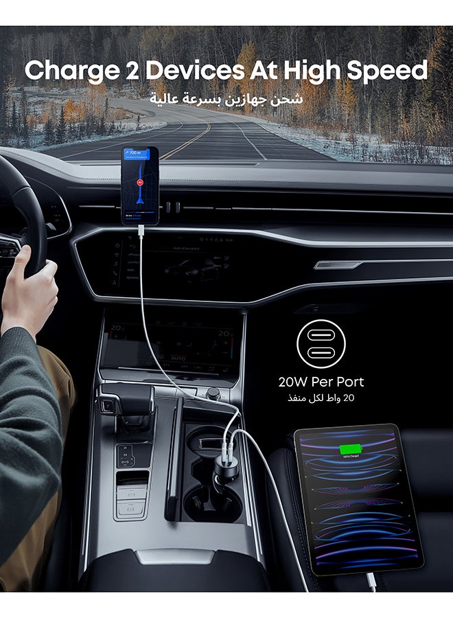 آنكر شاحن سيارة USB C، محول سيارة PowerIQ 3.0 من النوع C بقدرة 40 وات، PowerDrive III Duo مع توصيل الطاقة لأجهزة iPhone 14 13 12 11 X XS Pro Max mini وGalaxy S22/S20/S10 وPixel وiPad/iPad mini والمزيد  - Image 2