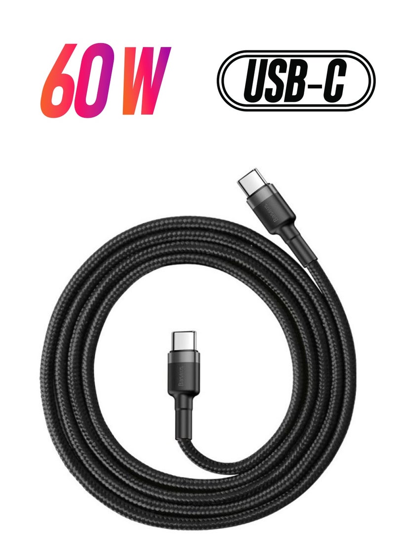 Baseus - USB C to USB C Cable (1M), 60W Fast Charging USB Type C Charger Cable Braided for Samsung Galaxy, iPad Pro, MacBook Pro 2020, Surface Book 2,and All Type C Devices Black Black - Image 1