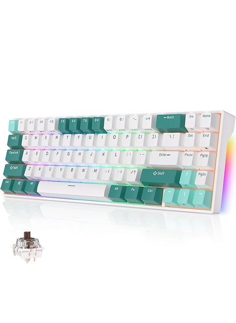 RK ROYAL KLUDGE RK71 Gaming Keyboard, White/Green, The Newest 71-Key Design Wireless Keyboard, 3 Modes Connectivity Mechanical Keyboard, Individually Backlit RGB Keys, Programmable Macro Functionality- Brown Switch