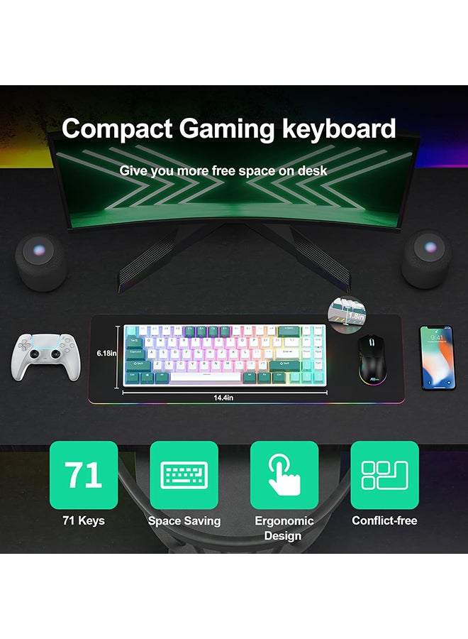 Royal Kludge - RK ROYAL KLUDGE RK71 Gaming Keyboard, White/Green, The Newest 71-Key Design Wireless Keyboard, 3 Modes Connectivity Mechanical Keyboard, Individually Backlit RGB Keys, Programmable Macro Functionality- Brown Switch - Image 1