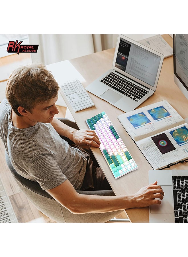 Royal Kludge - RK ROYAL KLUDGE RK71 Gaming Keyboard, White/Green, The Newest 71-Key Design Wireless Keyboard, 3 Modes Connectivity Mechanical Keyboard, Individually Backlit RGB Keys, Programmable Macro Functionality- Brown Switch - Image 1