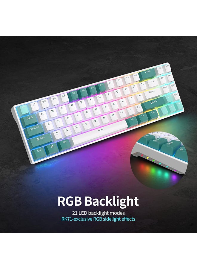 Royal Kludge - RK ROYAL KLUDGE RK71 Gaming Keyboard, White/Green, The Newest 71-Key Design Wireless Keyboard, 3 Modes Connectivity Mechanical Keyboard, Individually Backlit RGB Keys, Programmable Macro Functionality- Brown Switch - Image 1