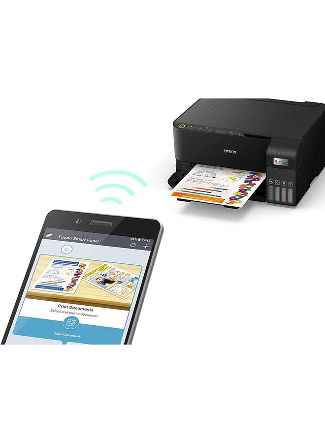 إبسون - طابعة EcoTank L3550 Home Ink Tank، طابعة A4 ملونة عالية السرعة 3 في 1 مع واي فاي مباشر، طابعة صور، مع اتصال التطبيق الذكي، أسود + صندوق ورقي مجاني للأعمال - Image 1