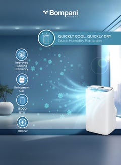 Bompani 16000 BTU R410A Overload Protection Self Diagnos Function Portable Air Conditioner 1880 W BO1600 White  - Image 3