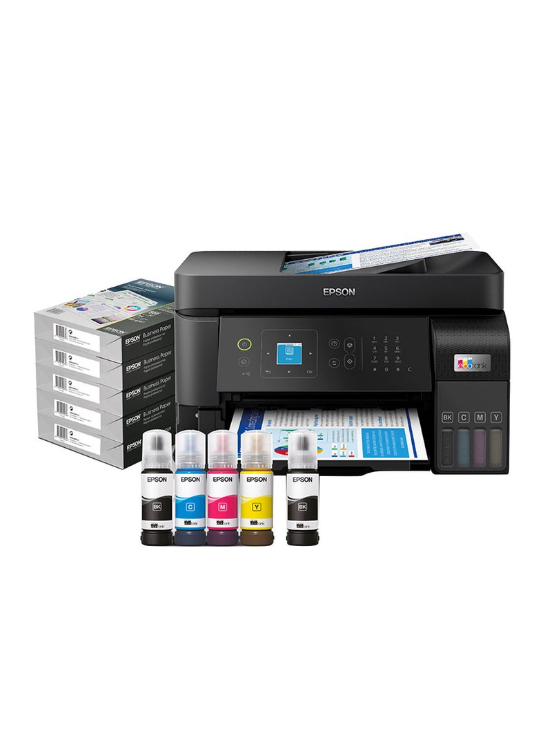 EPSON - EcoTank L5590 Office ink tank printer, High-speed A4 colour 4-in-1 printer with ADF, Wi-Fi Direct and Ethernet, with SmartApp conectivity + FREE Business Paper box Black - Image 1