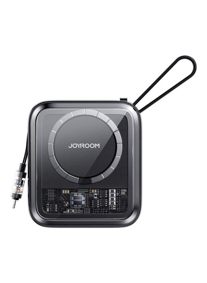 JOYROOM 10000 mAh 10000mAh Discovery Series Fast Charging Power Bank 22.5W Built-In Lightning IP Cable Magnetic Suction Wireless Charging Black - Image 1