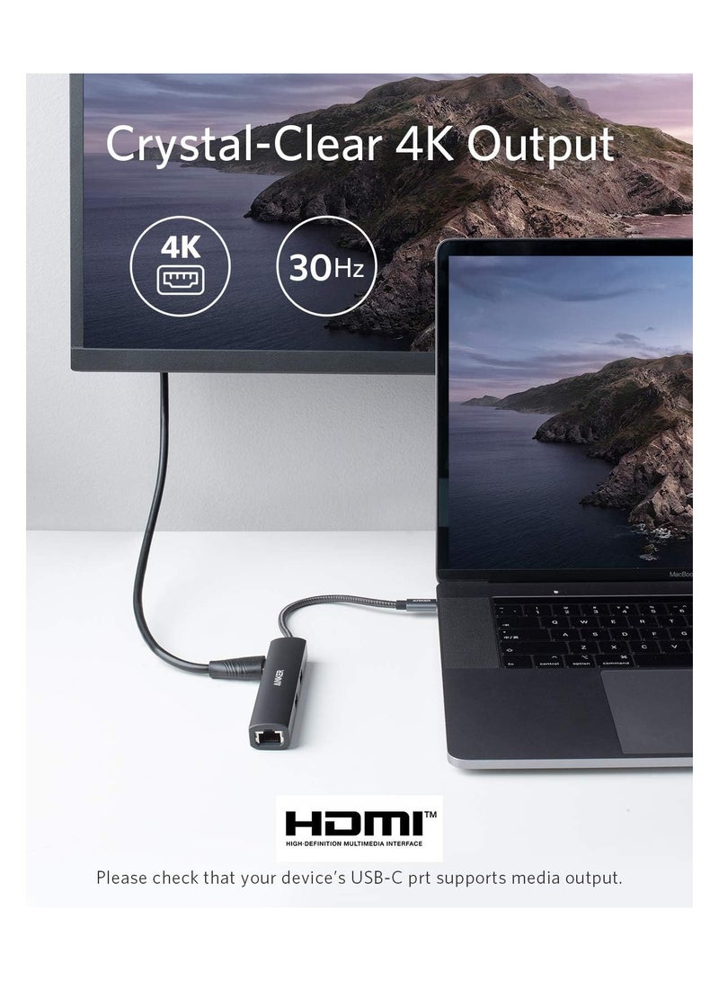 Anker - USB C Hub Adapter, 5-in-1 USB C Adapter with 4K USB C to HDMI, Ethernet Port, 3 USB 3.0 Ports, for MacBook Pro, iPad Pro, XPS, Pixelbook, and More Gray - Image 1