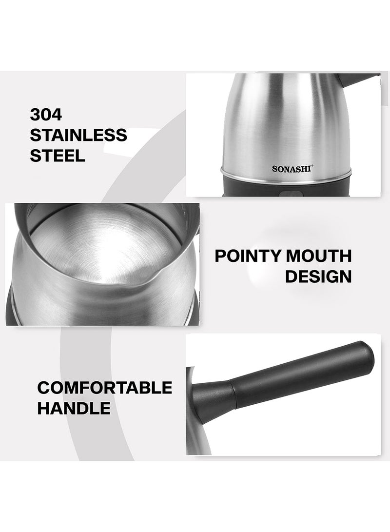 SONASHI - Turkish Coffee Maker with 800ml Jar - 360-Degree Cordless Base with Removable Handle | Auto Shut Off Feature STCM-4972 Silver/Black - Image 1