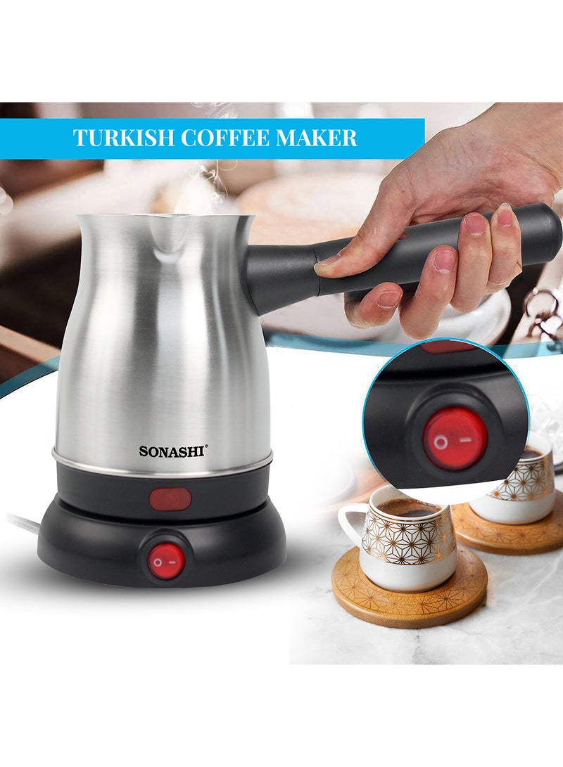 SONASHI - Turkish Coffee Maker with 800ml Jar - 360-Degree Cordless Base with Removable Handle | Auto Shut Off Feature STCM-4972 Silver/Black - Image 1