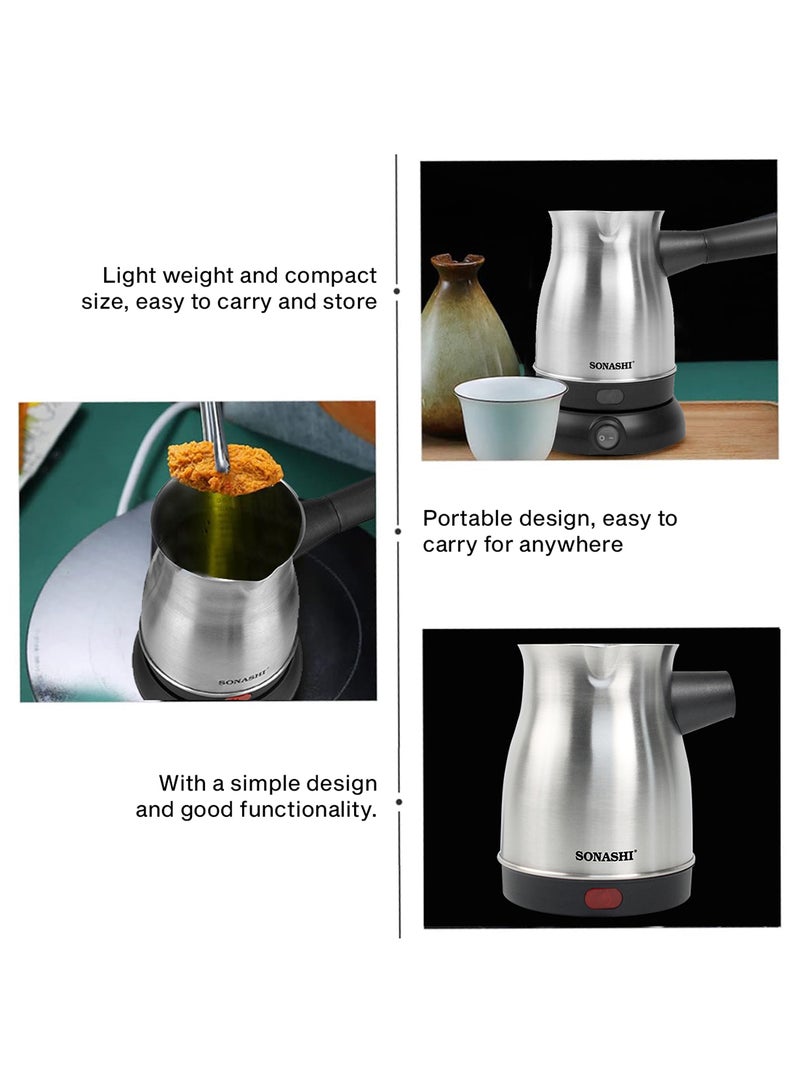 SONASHI - Turkish Coffee Maker with 800ml Jar - 360-Degree Cordless Base with Removable Handle | Auto Shut Off Feature STCM-4972 Silver/Black - Image 1