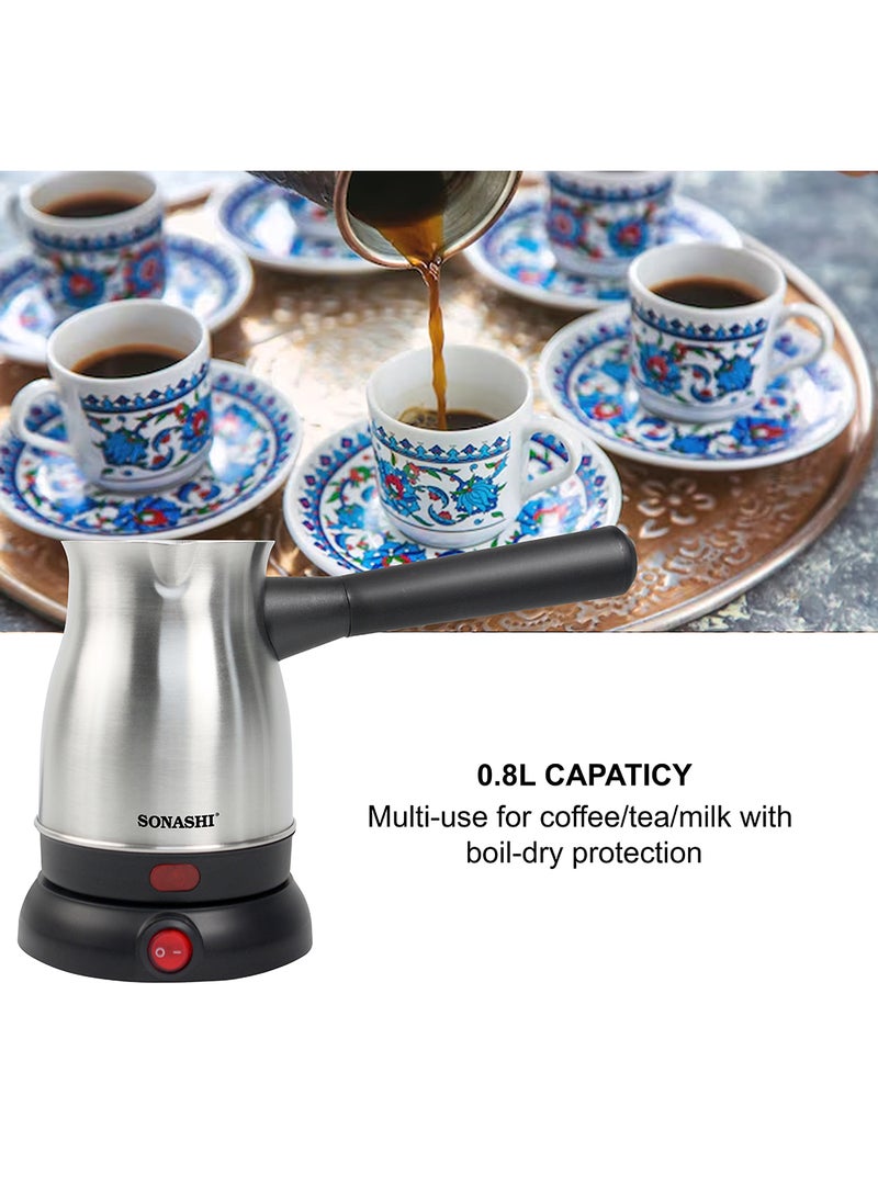 SONASHI 800W Turkish Coffee Maker / Pot | 800 ML | 360-Degree Cordless Base with Removable Handle | Auto Shut Off | Brew Upto 6 to 8 Cups | Ideal for Office & Home Use | STCM-4972 Silver/Black STCM-4972 Silver/Black - Image 3